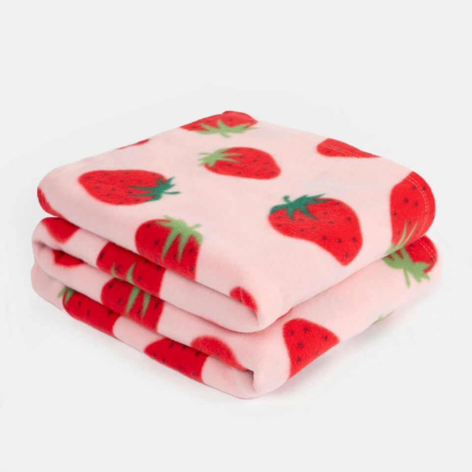 image 1 of OHS 10 x Strawberry Ultra Soft Polar Throw Blanket, 120x150cm - Pink