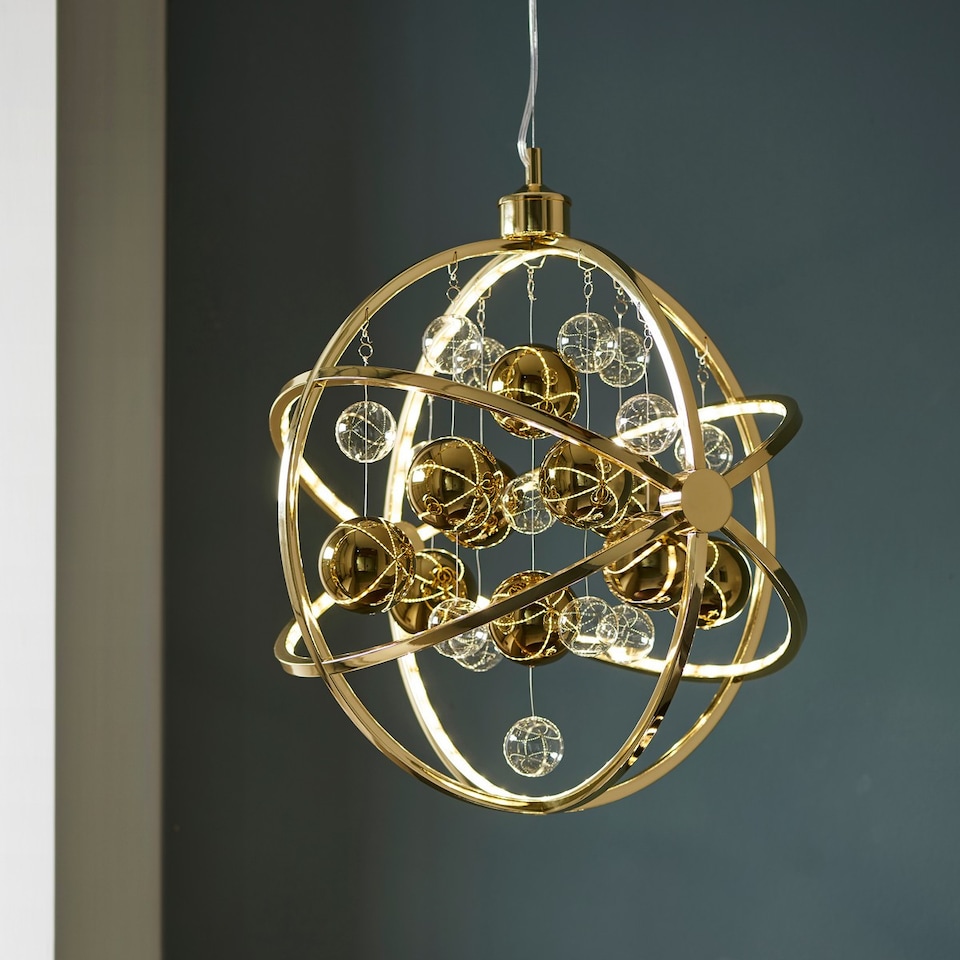image 1 of Muni Single Pendant Ceiling Lamp, Gold Effect Plate With, Gold Glass