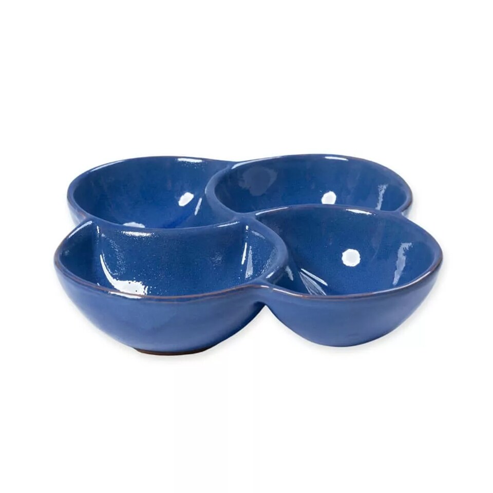 image 1 of Verano Spanish Ceramics Selena Glazed 4-Part Snack Dish - 25cm Blue