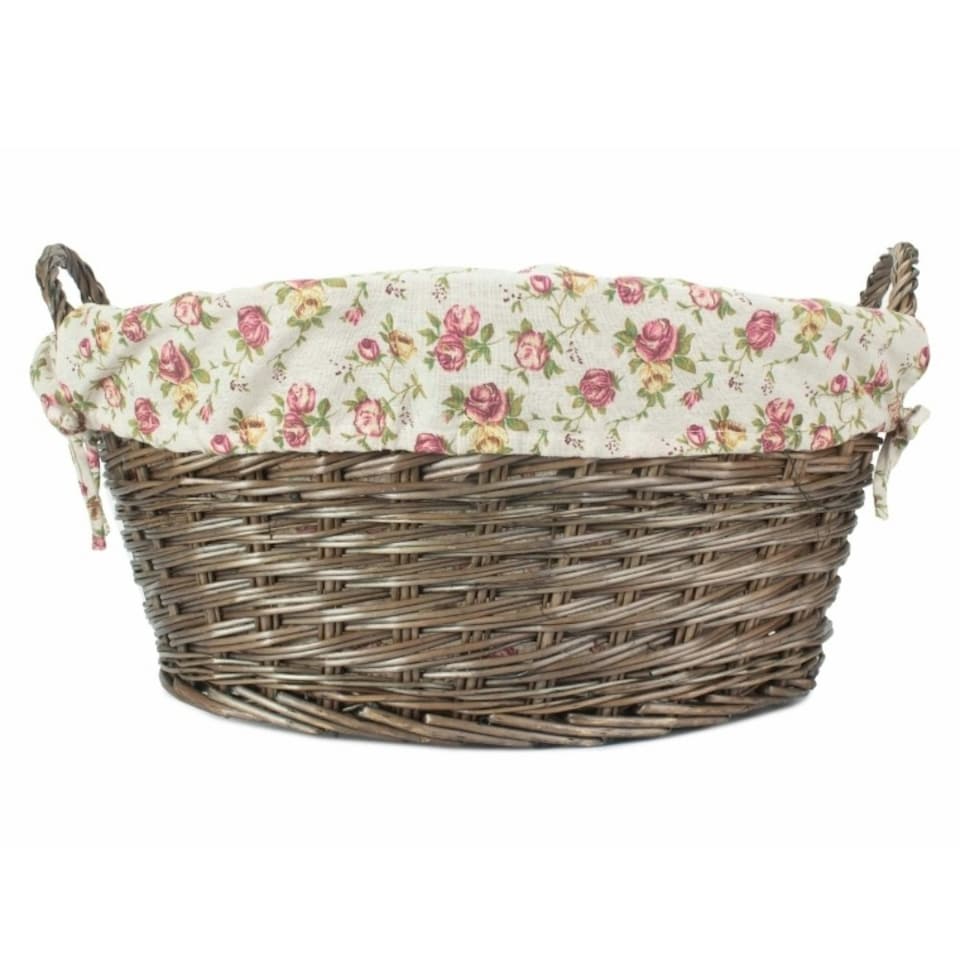 image 1 of Antique Wash Finish Lined Wash Basket With Garden Rose Lining | Multi | Garden Rose