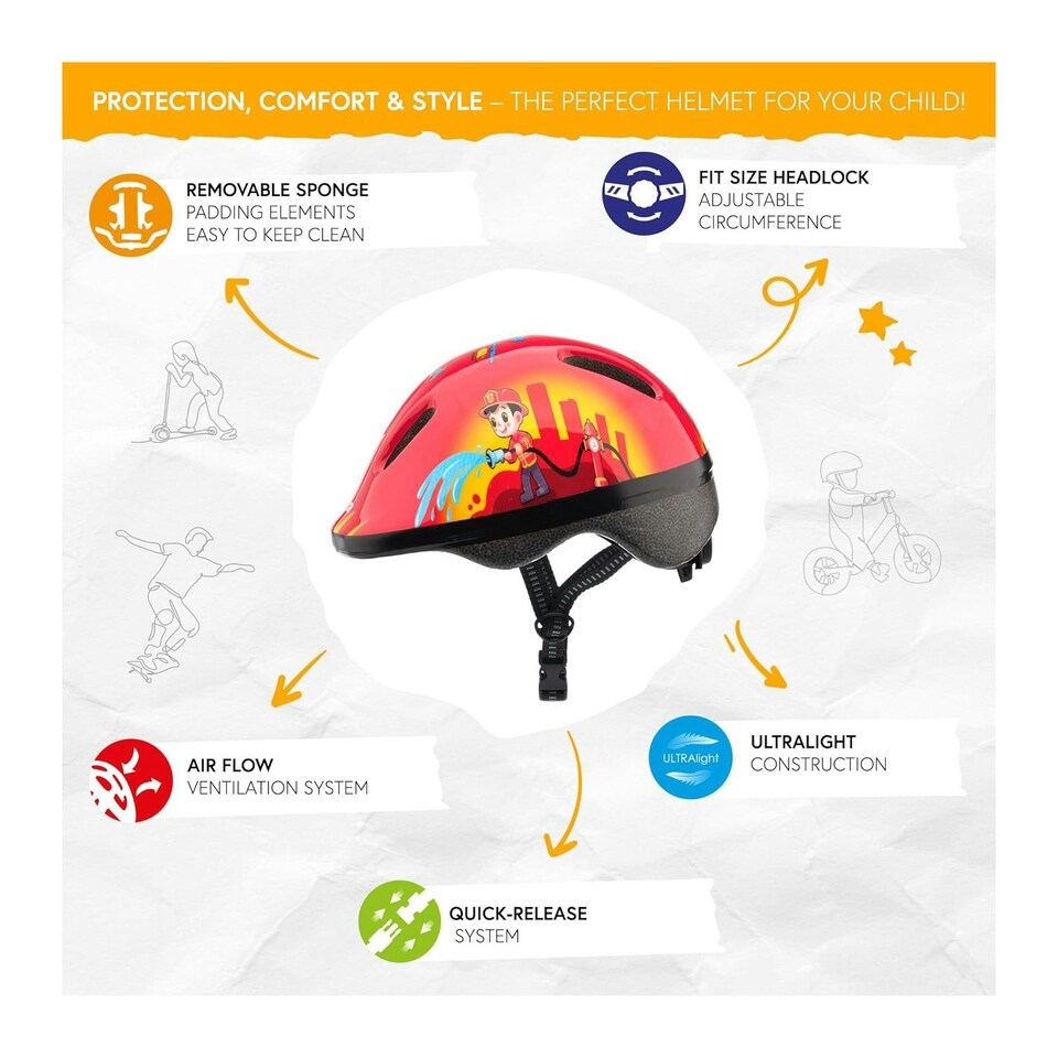 image 1 of Helmet for Kids Toddlers – Lightweight Adjustable Bike Helmet for Boys & Girls – Safety Crash Protection for Cycling, Scooter, Skateboard – MV62 Red | Fire 2 | XS