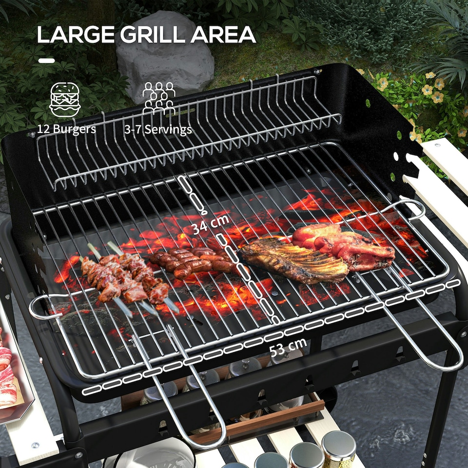 image 1 of Outsunny Charcoal Barbecue BBQ Grill Trolley W/ 5-level Grill Height Ash Catcher