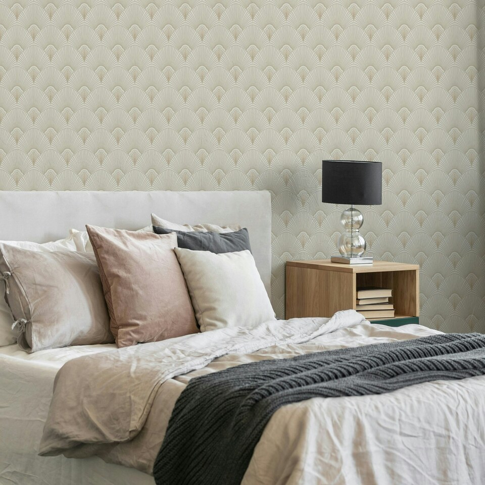 image 1 of Sublime Art Deco Geometric Natural Wallpaper Brown | Beige