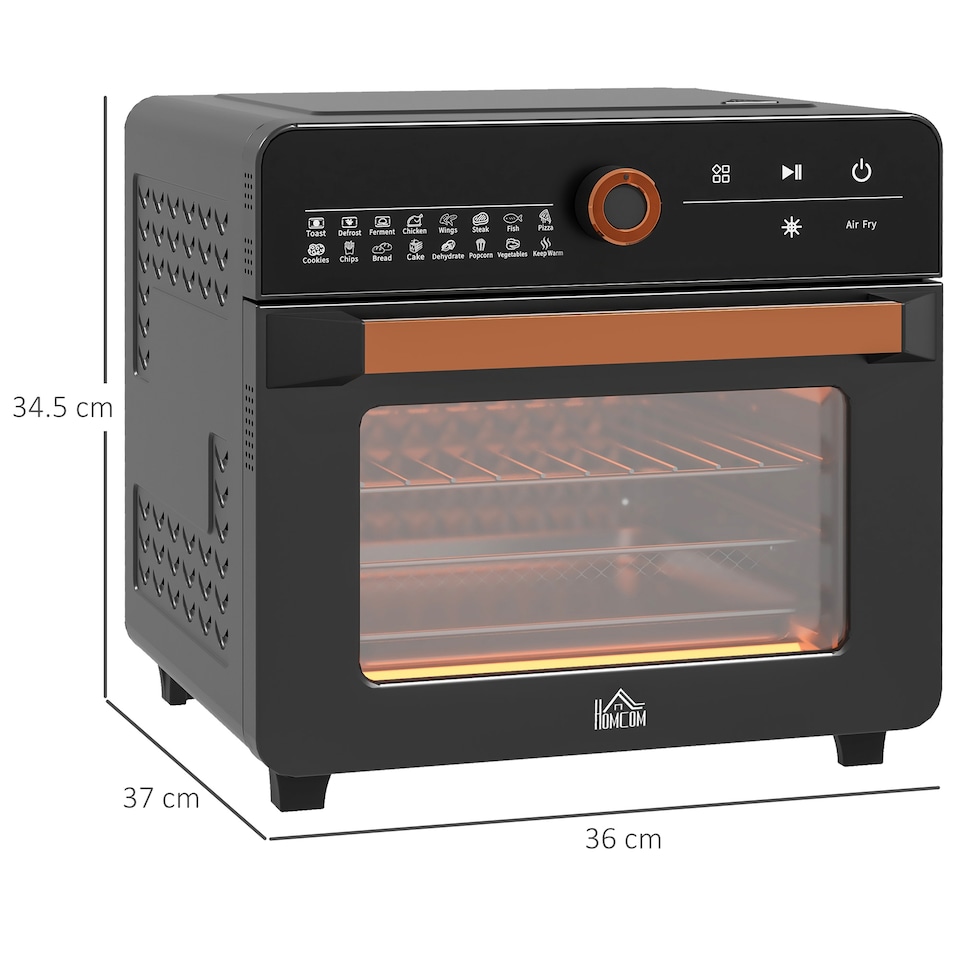 image 1 of HOMCOM 20L Mini Oven, 16-in-1 Air Fryer Oven, Pizza Oven and Grill with Double Glass Door, Baking Tray, Wire Rack, Adjustable Temp & Timer, 1400W, Black