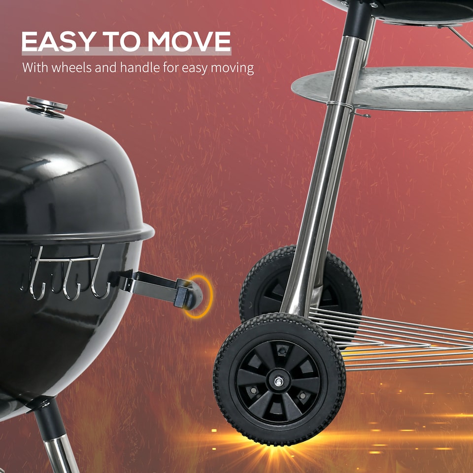 image 1 of Outsunny Portable Kettle Charcoal Grill BBQ Smoker  Cover, Lid, & Thermometer