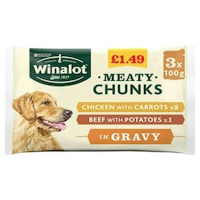 Winalot Meaty Chunks in Gravy 3 x 100g (Pack of 12)