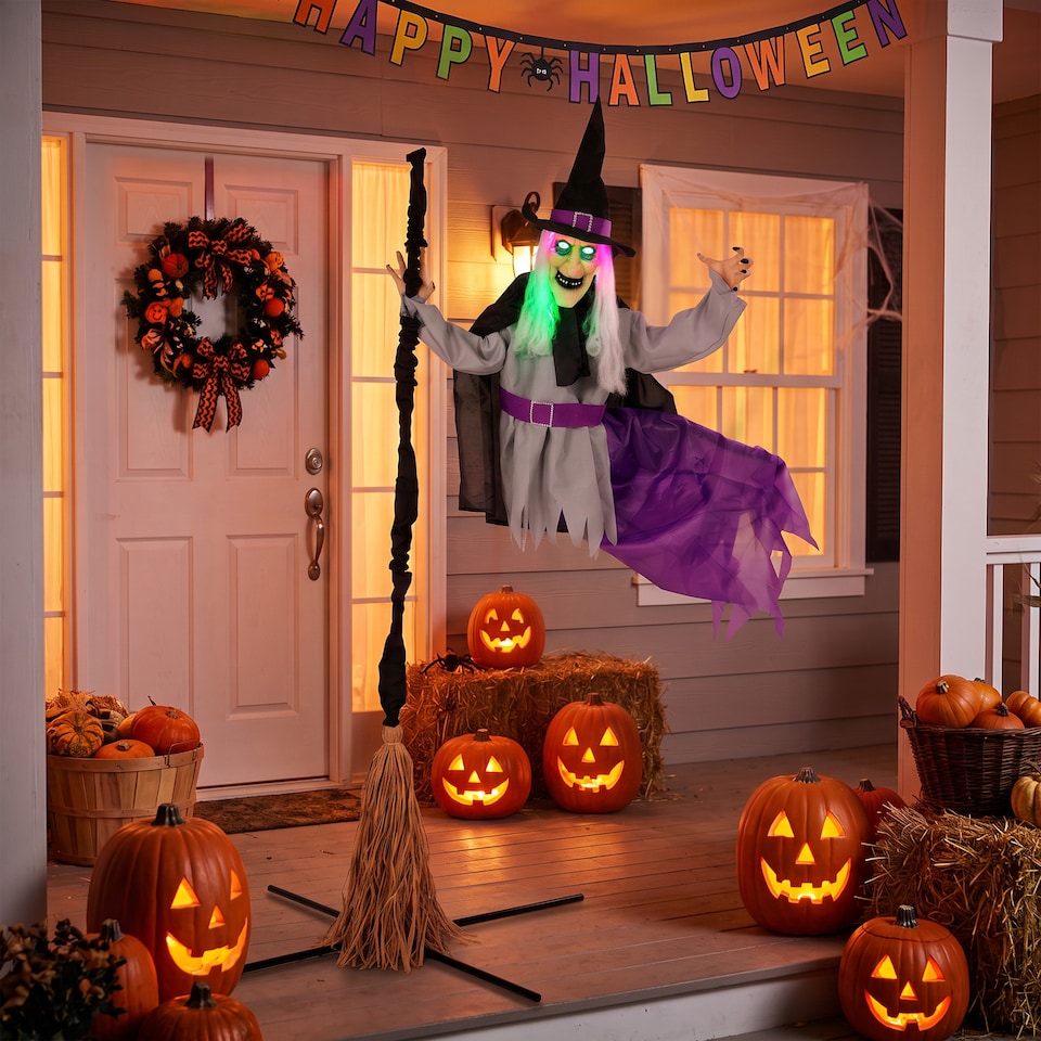 image 1 of HOMCOM 200cm Life Size Animated Witch, Scary Halloween Animatronic Decor