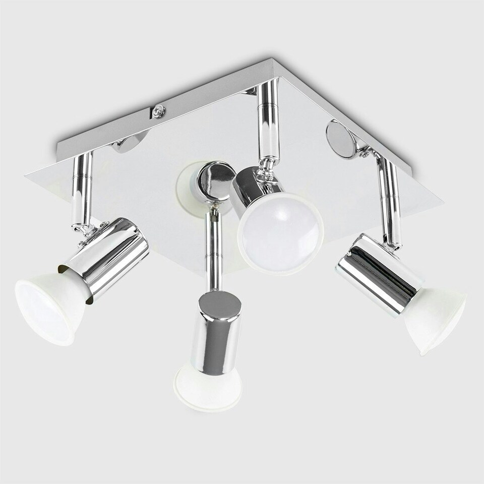 image 1 of ValueLights Pair Of Modern Square Chrome 4 Way GU10 Ceiling Spotlights Chrome