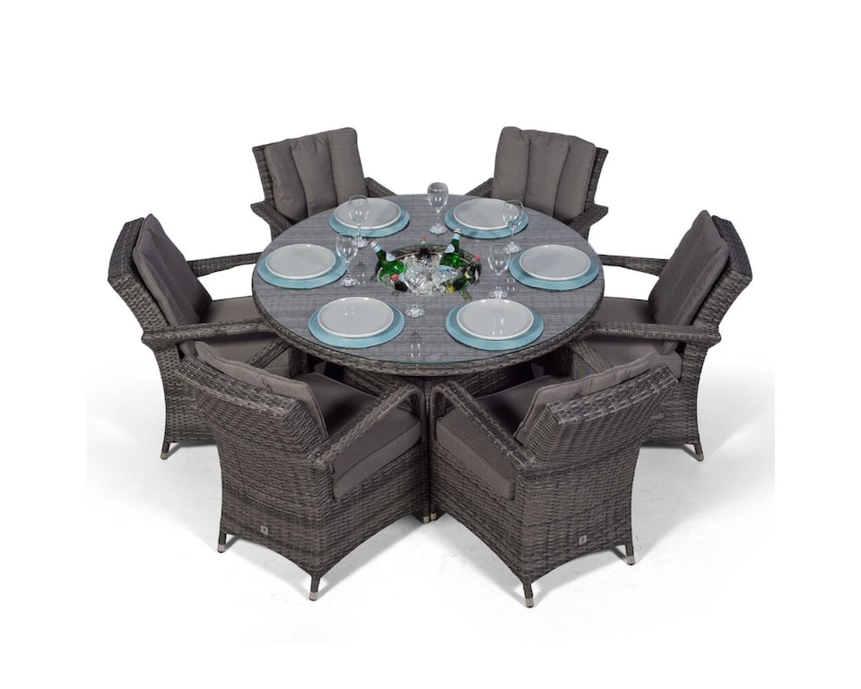image 1 of Arizona Round 6 Seater Patio Dining Set with Ice Bucket Drinks Cooler | Grey | Grey