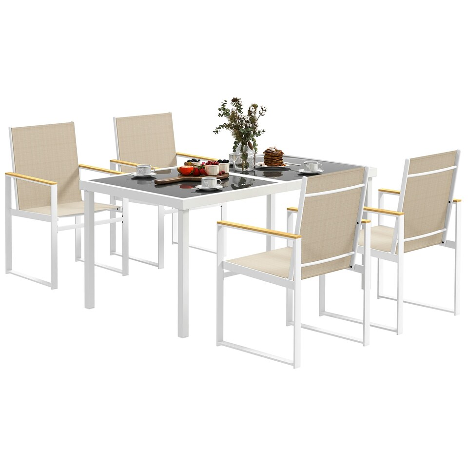 image 1 of Outsunny 6 Pieces Garden Furniture Set with Parasol, Folding Chairs