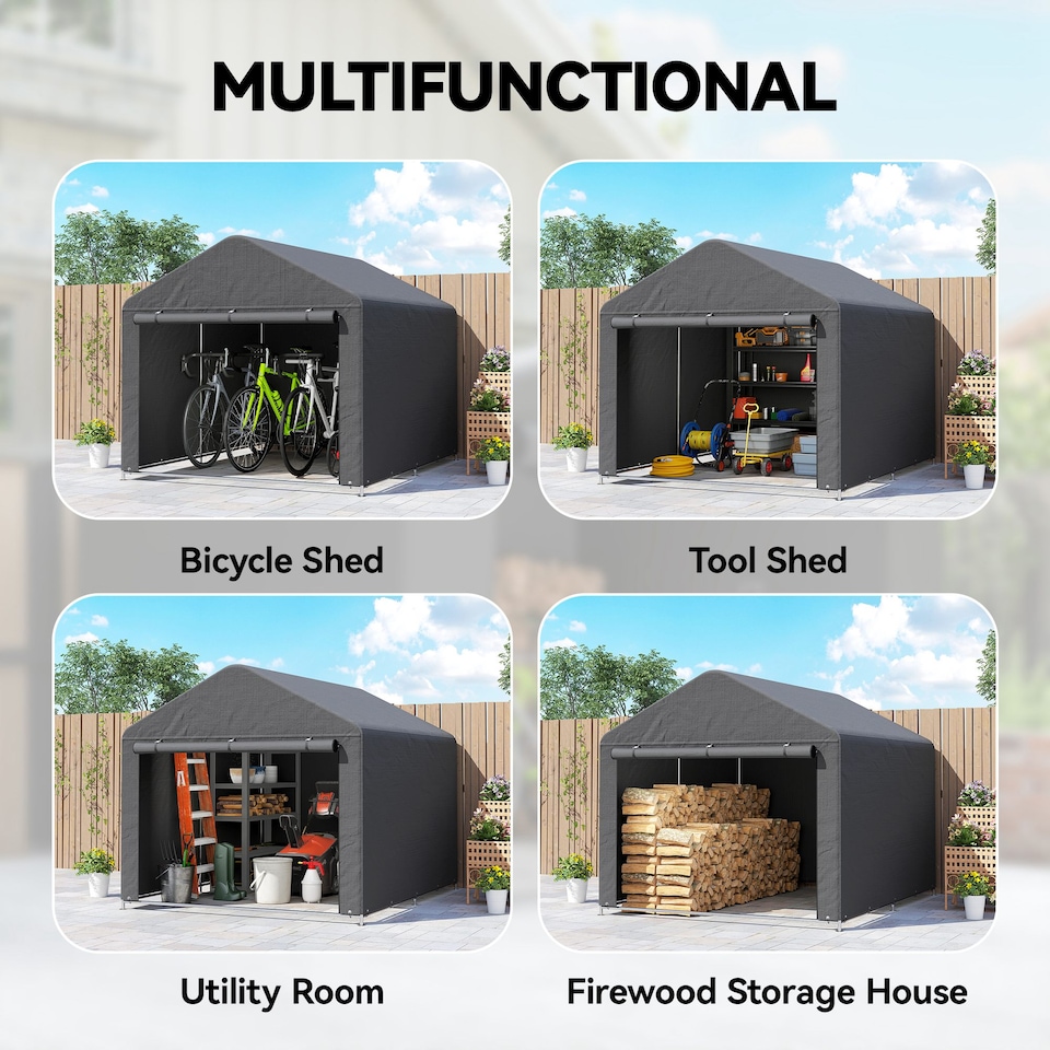 image 1 of Outsunny 6.6 x 7.8ft Garden Storage Shed Tent Bike Tent, Dark Grey | Grey