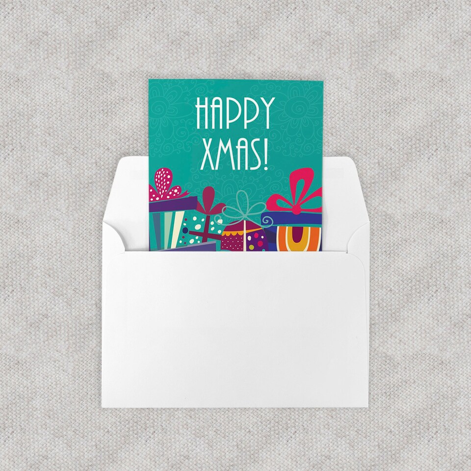 image 1 of Christmas Cards Set of 8 - A6 Size - Festive Greetings Colourful Presents