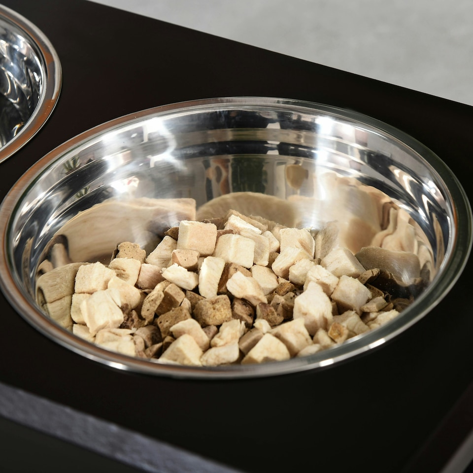 image 1 of PawHut Raised Dog Bowls Pet Feeder Raised Elevated Stainless Steel Food Brown