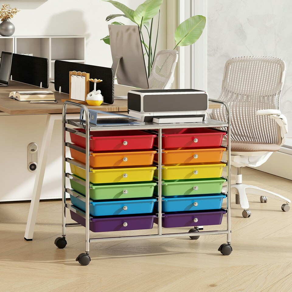 image 1 of COSTWAY 12 Drawers Utility Cart Storage Rolling Multi-color