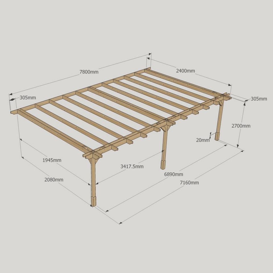 image 1 of Wall Mounted Double Premium Pergola 3 Posts - Wood - L240 x W780 x H270 cm - Light Green