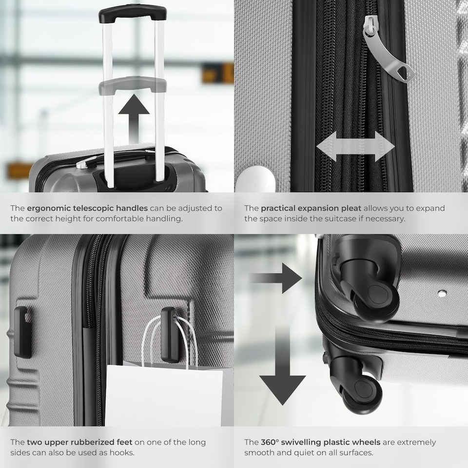 image 1 of Suitcase Set of 4 ABS Hard Shell Luggage Travel Trolley 4 Wheel Lightweight Telescopic Handle | Silver | grey | 1