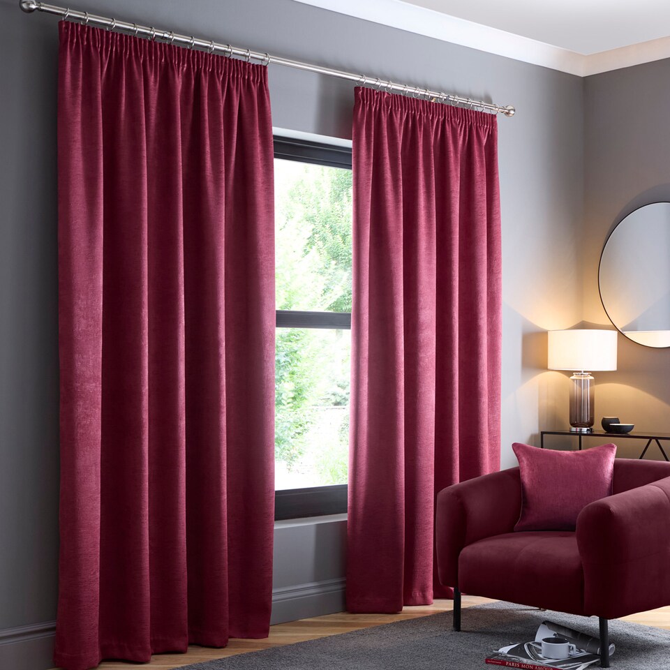 image 1 of Fusion Galaxy Pencil Pleat Curtains Wine