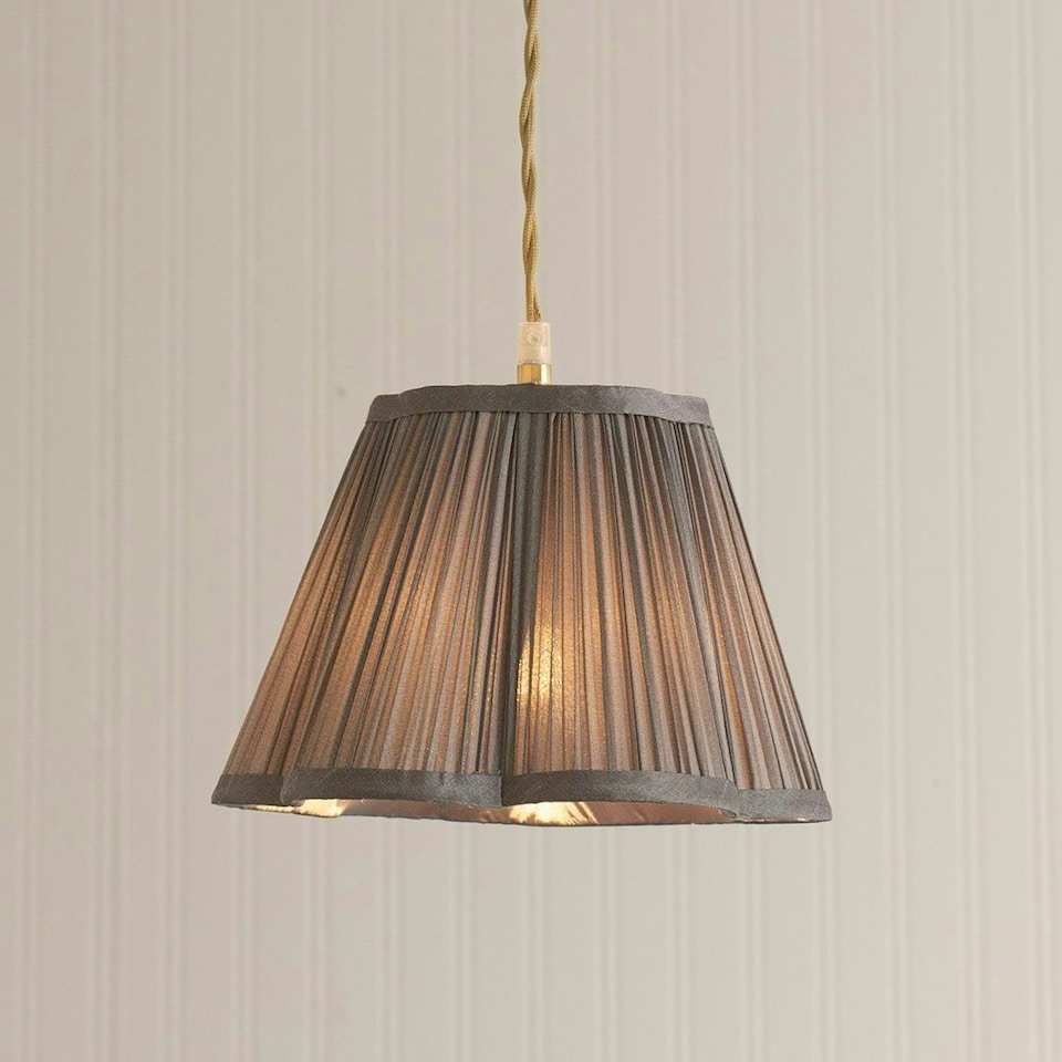 image 1 of ValueLights Loralei Dark Grey Small Pleated Faux Silk Scallop Easy Fit Lamp Shade with Bulb