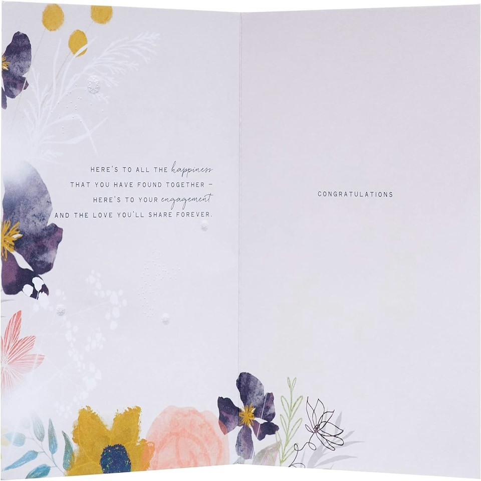 image 1 of Contemporary Illustrated Embossed Floral Design Engagement Congratulations Card