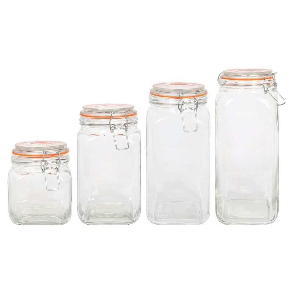 image 1 of Argon Tableware Square Glass Jars with Clip-Top Lids - 1.25L - Pack of 6