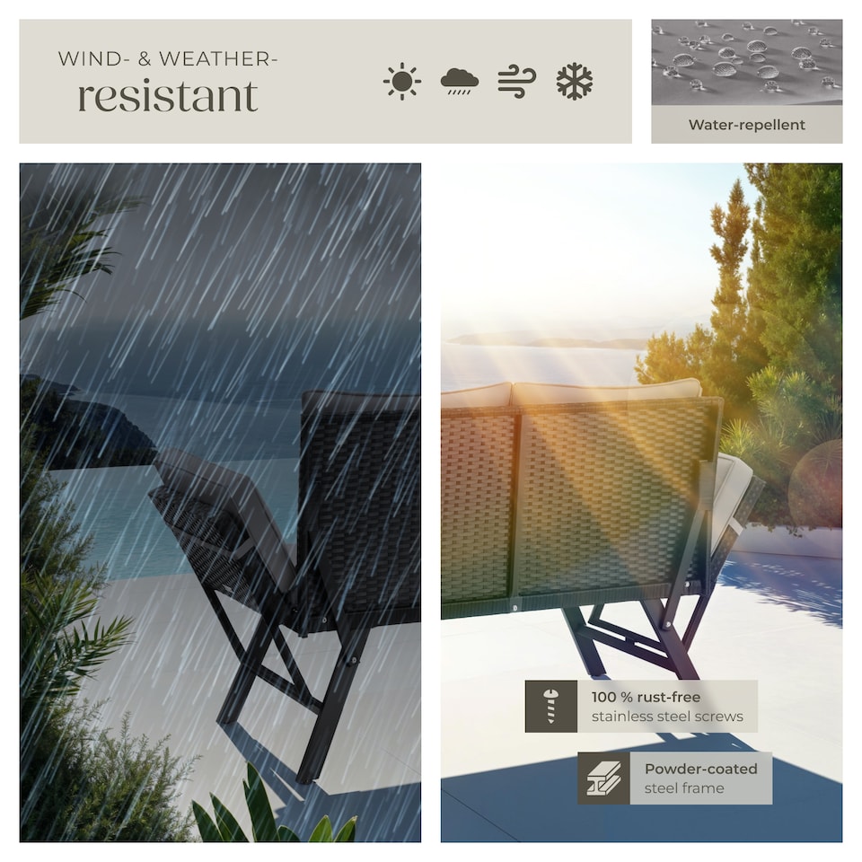 image 1 of Garden Sofa Sintra - multi-functional, UV and weather resistant | Black | light grey/black | 61 x 157 x 89 cm | 1