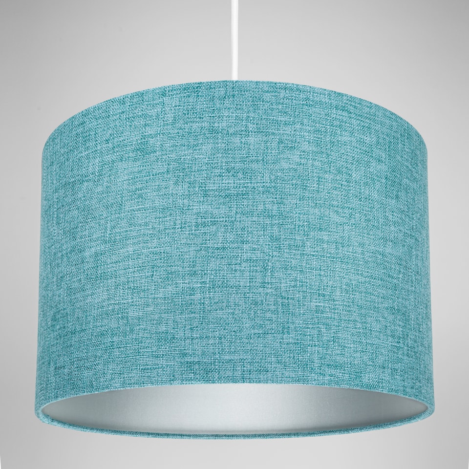image 1 of Contemporary and Sleek 10 Inch Teal Linen Fabric Drum Lamp Shade 60w Maximum | Blue