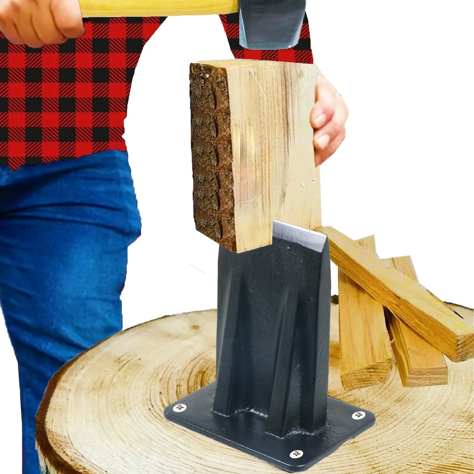 image 1 of SPARES2GO Kindling Splitter Log Wedge Heavy Duty Wood Splitting Firewood Timber Mounted Chisel (Large)