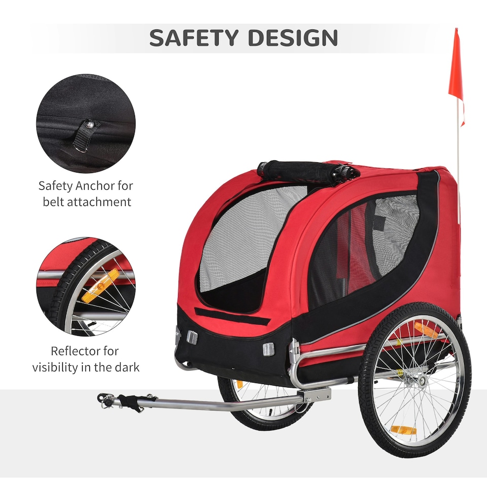 image 1 of PawHut Steel Frame Bike Trailer Dog Carrier