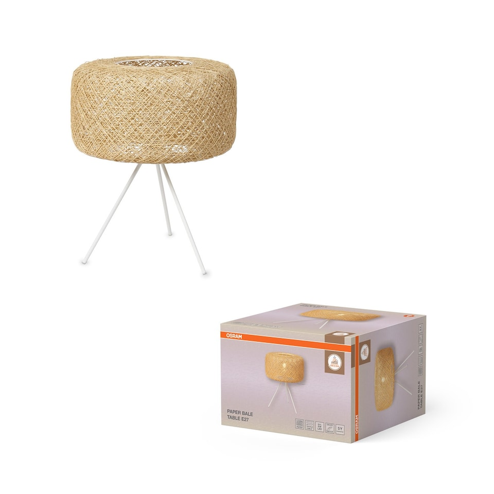 image 1 of Osram Decor Paper Bale Table Lamp E27 Beige Boho Style Bedside Desk Light