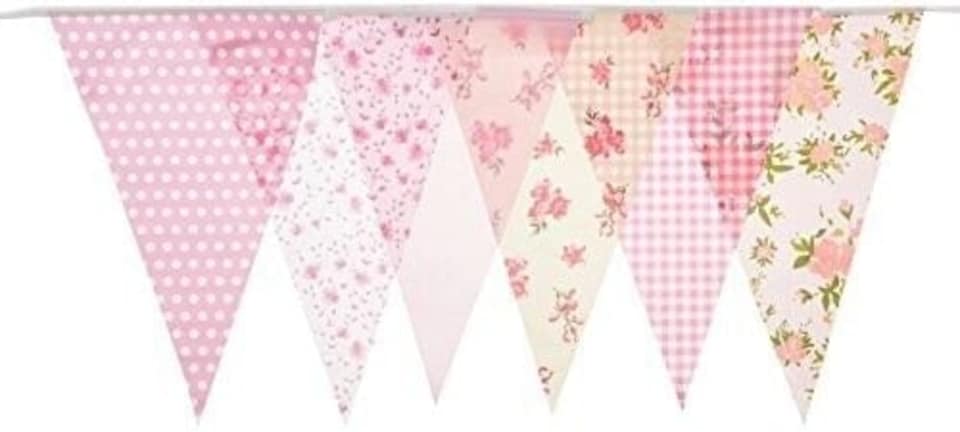 image 1 of Pink Vintage Print Party Bunting 10m with 20 Pennants