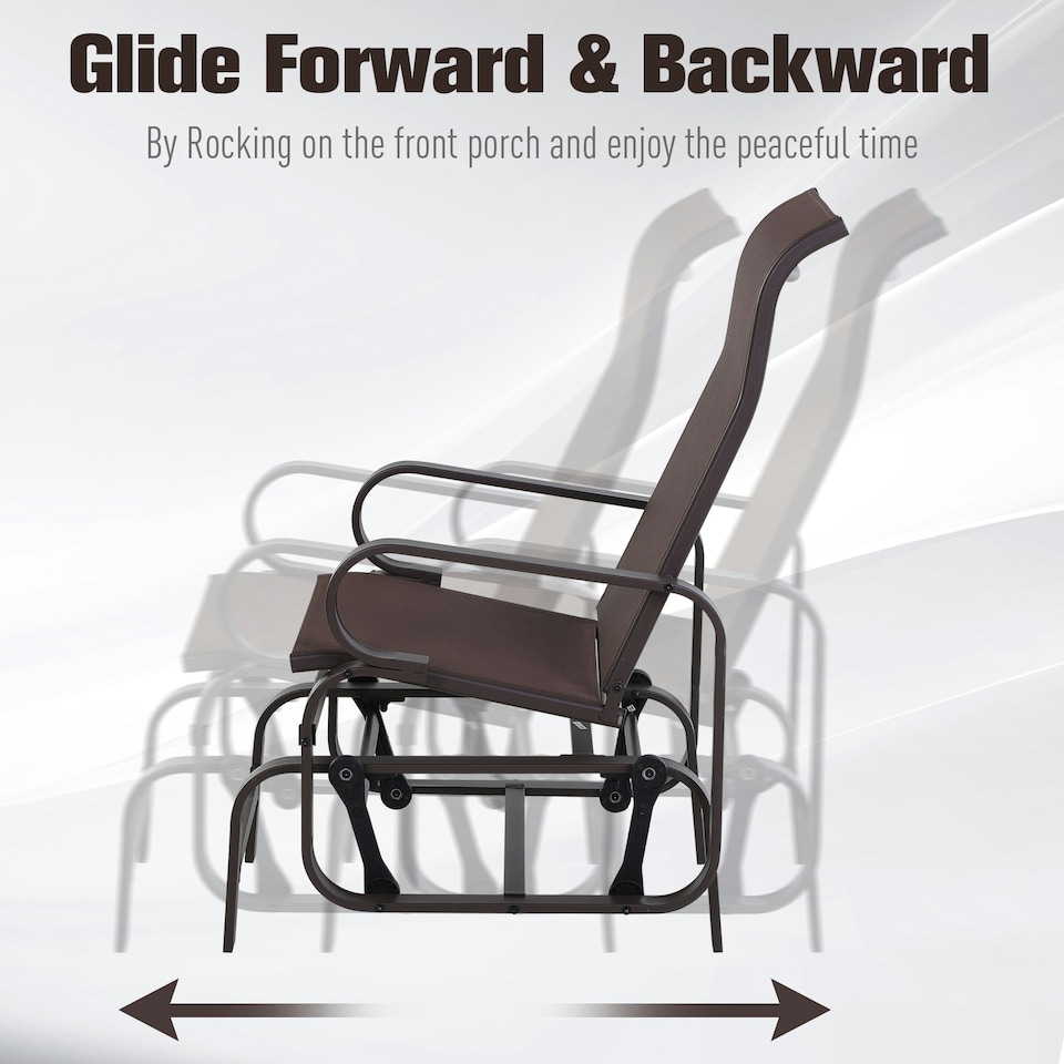 image 1 of Outsunny Outdoor Gliding Rocking Chair w/ Metal Frame for Patio, Garden, Brown