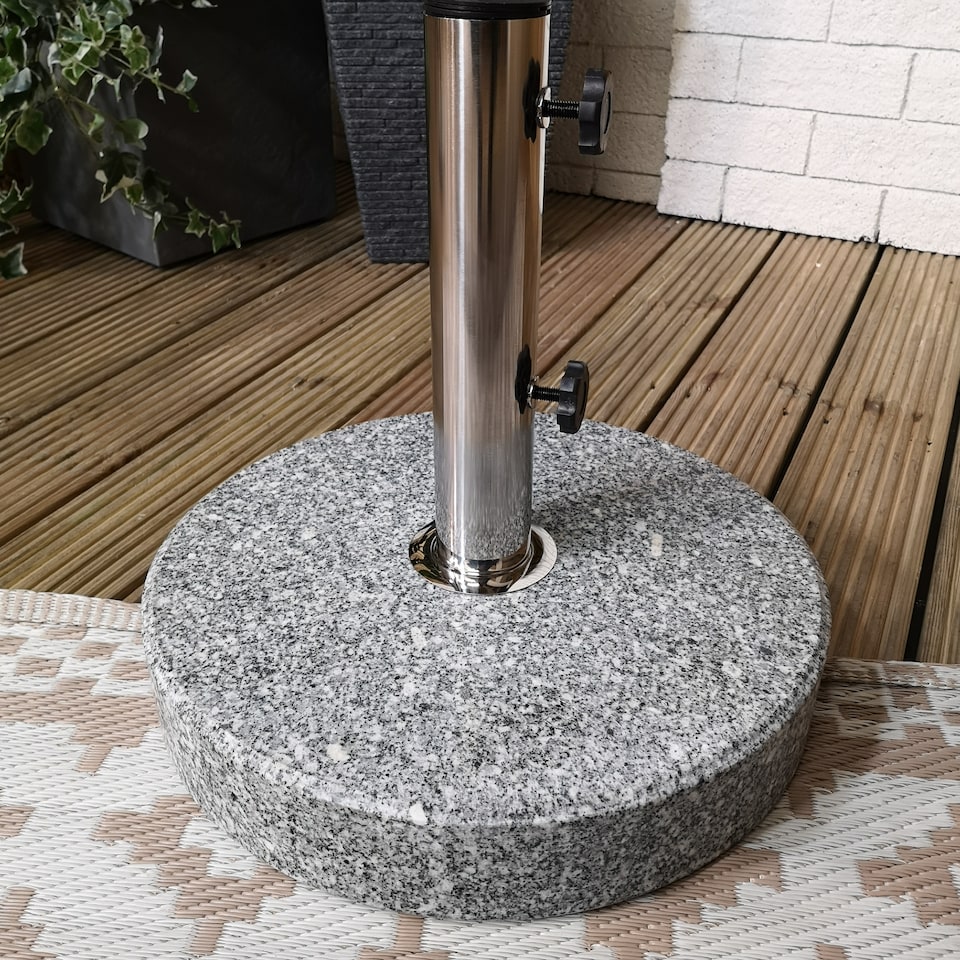 image 1 of 25kg Round Granite Garden Parasol / Umbrella Base Weight Stainless Steel Pole | Grey | Grey