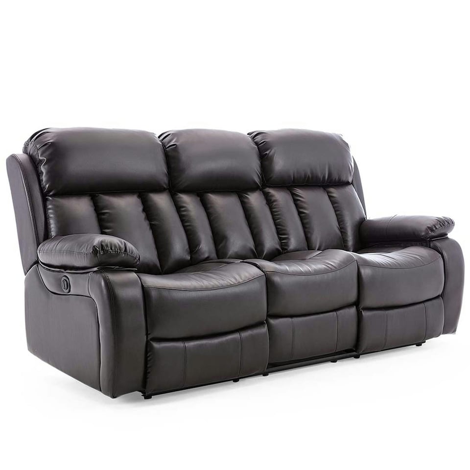 image 1 of Chester 3 Seater Electric High Back Bonded Leather Recliner Sofa (Brown)