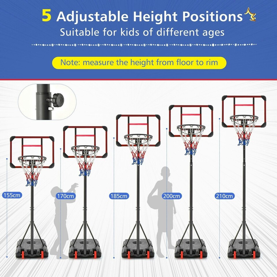 image 1 of COSTWAY Basketball Backborad Hoop Net Set 193-248cm Black | Standard
