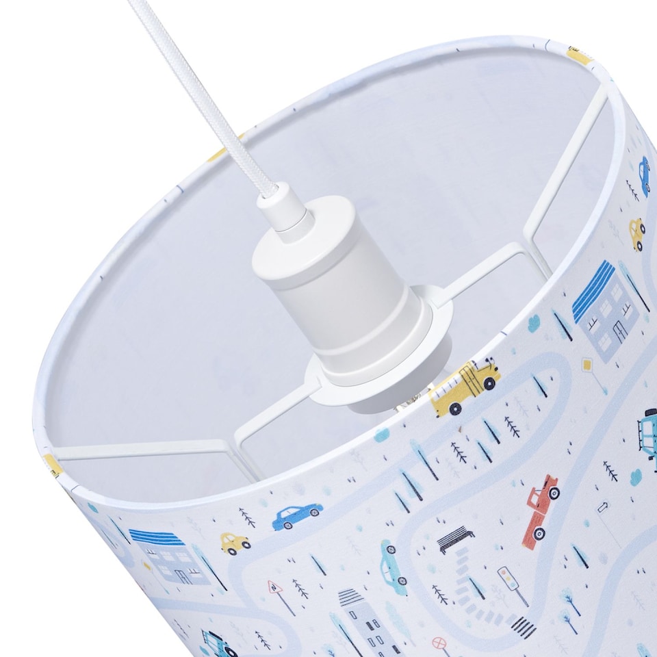 image 1 of Children's Play Village Lamp Shade - Town City Car Roads Map with Cars & Trucks | Multi | Multi-Colour | 1