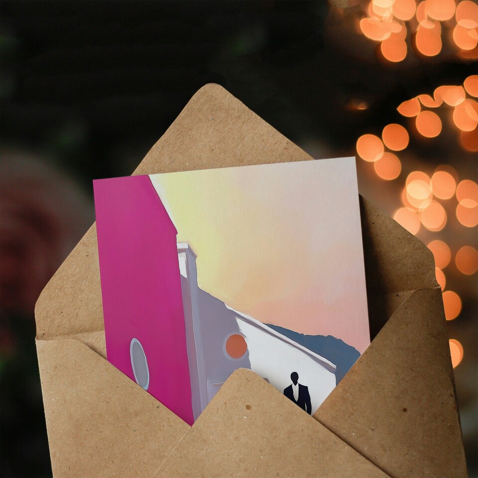 image 1 of Man In Tuxedo Minimalist Mexican Patio Porch Cocktail Party Greeting Card