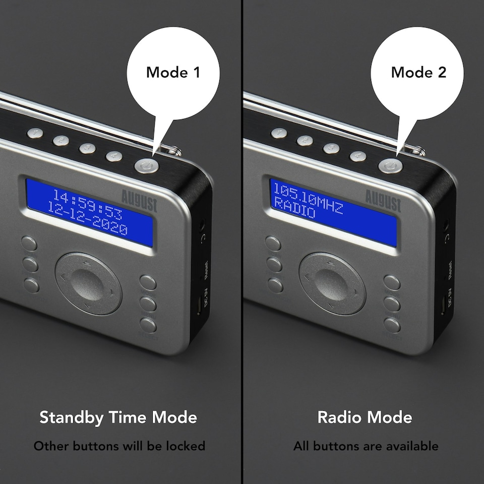 image 1 of Portable DAB, DAB+, FM Radio Alarm Clock with Built-In Rechargeable Battery + RDS, DRC, Prune & AUX Output - August MB225S
