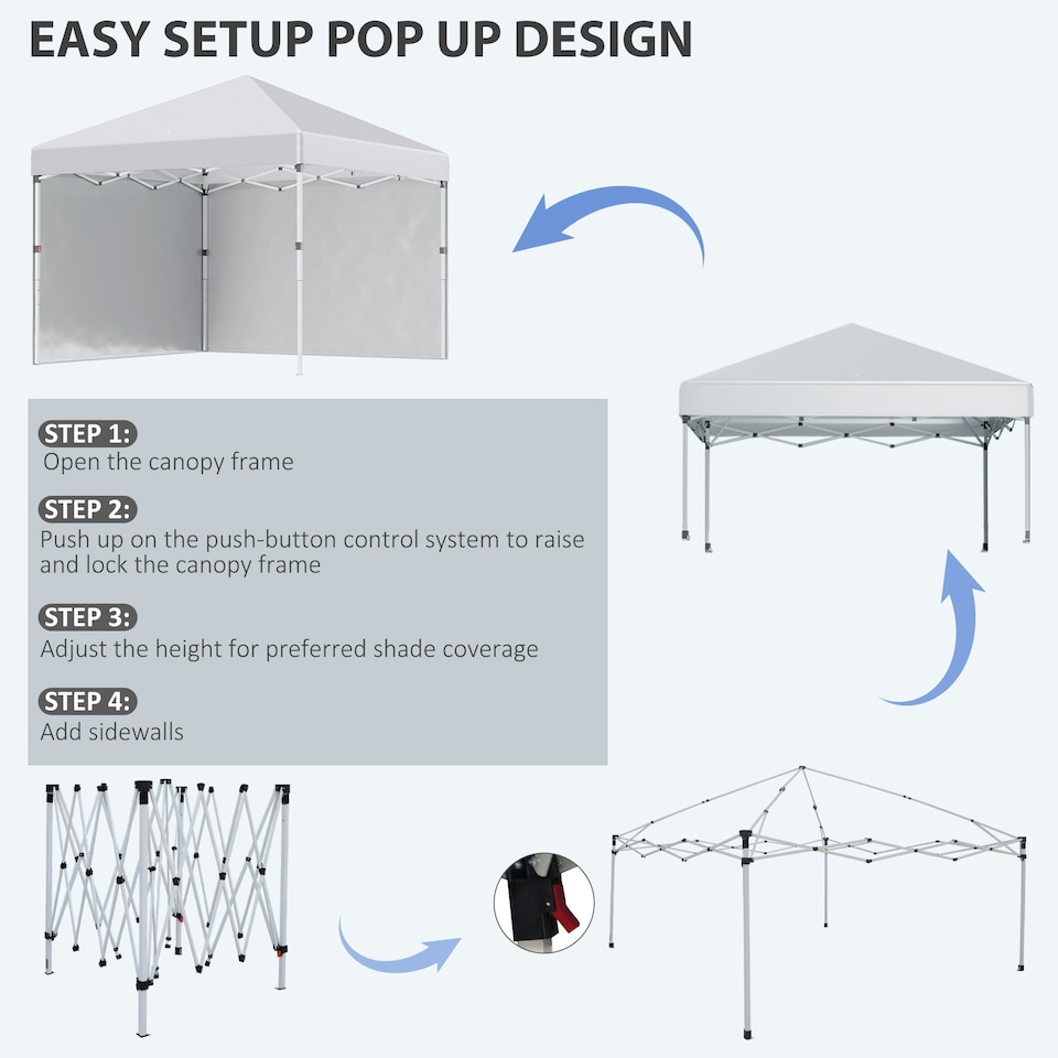 image 1 of Outsunny 3x3 (M) Pop Up Gazebo Party Tent w/ 2 Sidewalls, Weight Bags, White