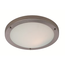 Rondo LED 24 Light Flush Ceiling Light Brushed Steel, Opal Glass IP44