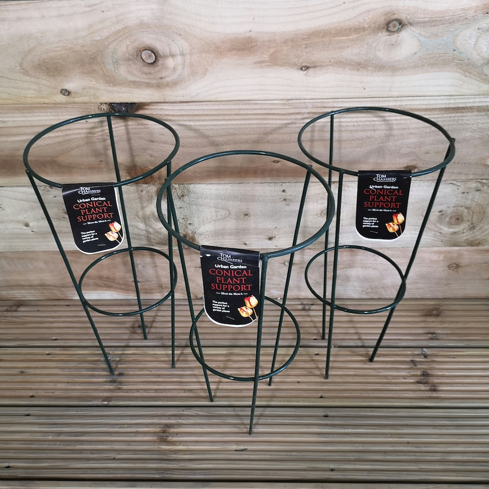 image 1 of Pack of 3 Tom Chambers Urban Green Conical Garden Plant Support Ring 20cm- Small