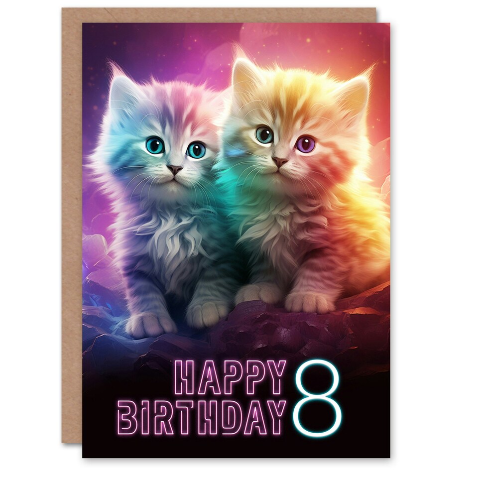 image 1 of Cute Kittens Cats Kids Age 8 Year Old Child Kids 8th Birthday Card