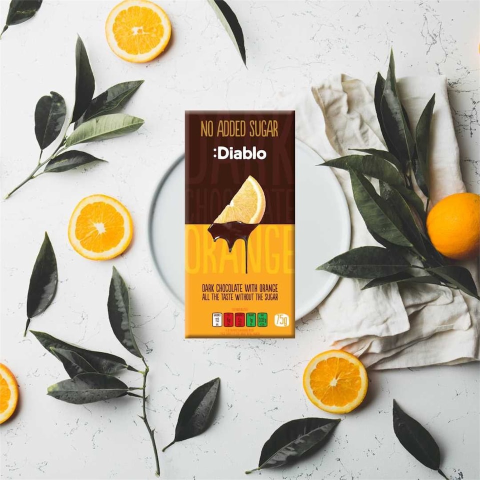 image 1 of Diablo No Added Sugar Dark Chocolate with Orange 75g 6 Pack
