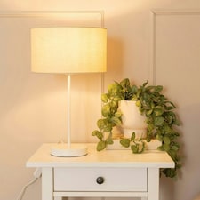 ValueLights Charlie White Stem Table Lamp Natural Shade & Bulb Cream