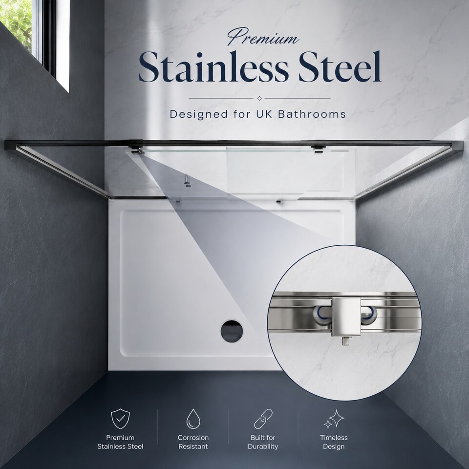 image 1 of Stech Homes 1700x1850mm Reversible Bathroom Sliding Door Shower Enclosure Cubicle 5mm Toughened Glass Cubicle