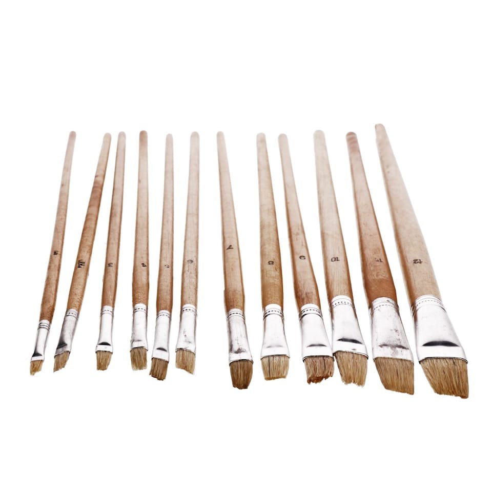 image 1 of 12pc Jumbo Flat Artist Brushes Wooden Handles Paint Brush Model Crafts