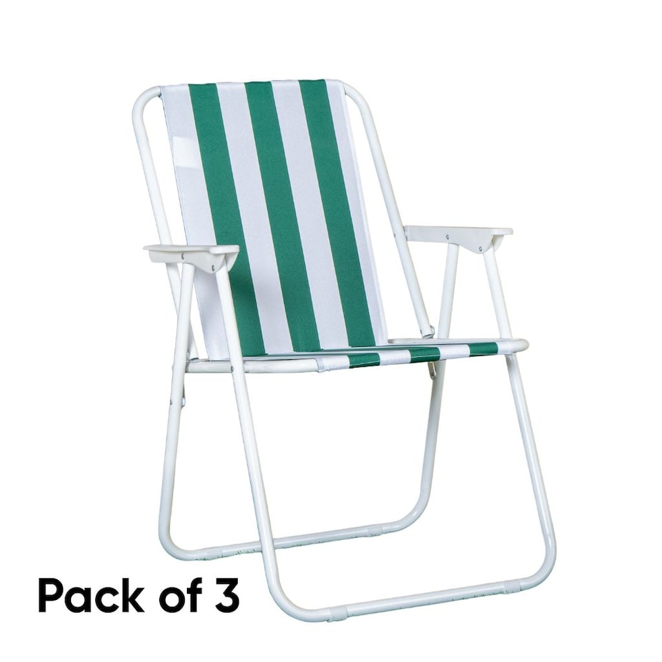 image 1 of 3 Pack of Folding Camping / Picnic Chair in Green and White Garden Patio | Green | Green