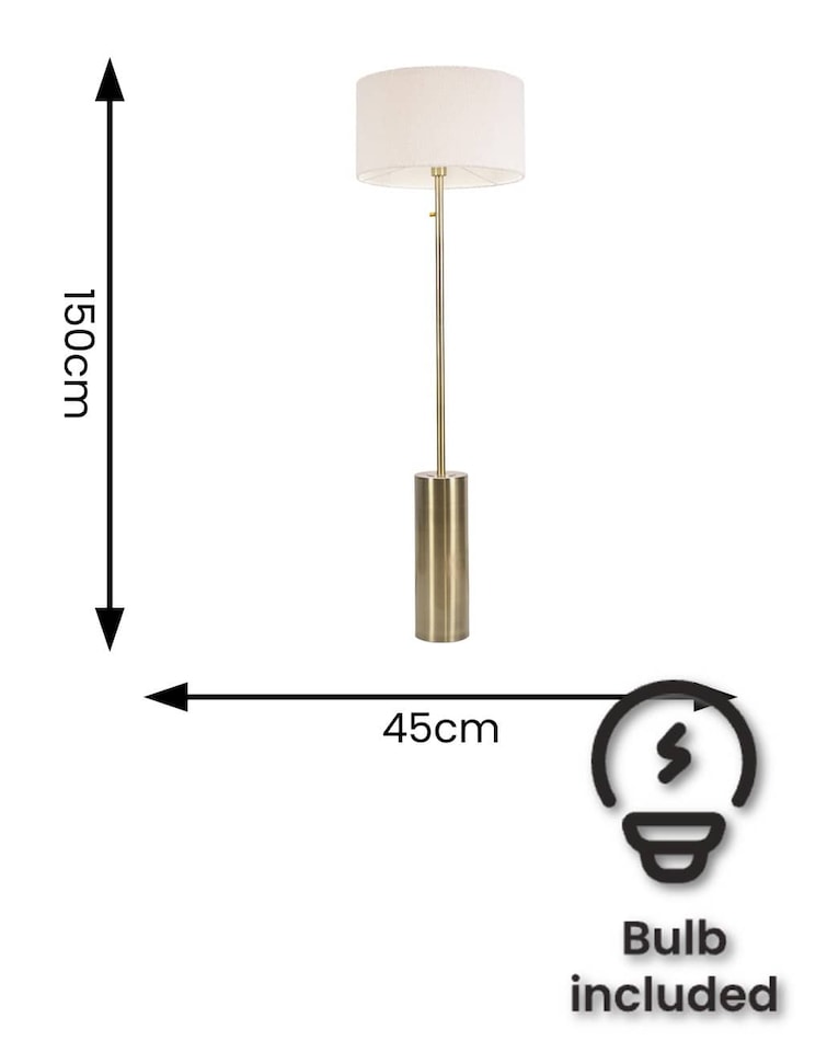 image 1 of ValueLights Lexy Antique Brass Dimmable Floor Lamp Cream Boucle Shade and Bulb