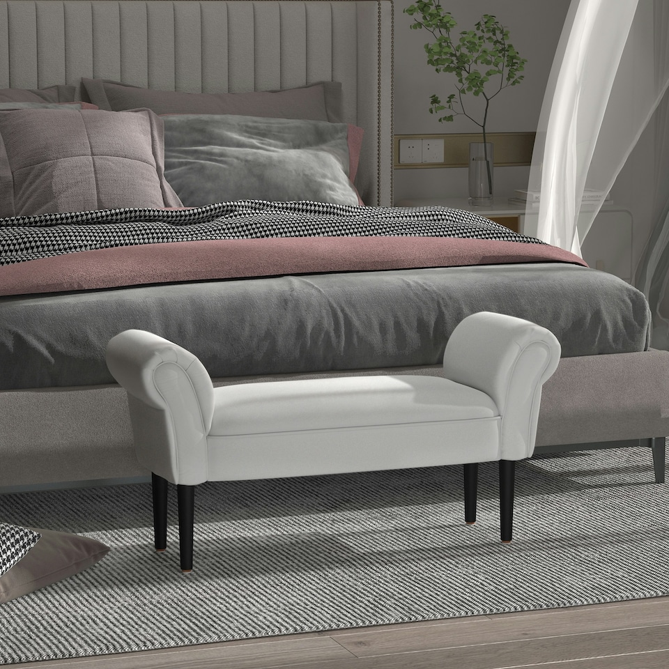image 1 of HOMCOM Bed End Chaise Lounge Window Seat Arm Bench Hallway Wood Legs Grey