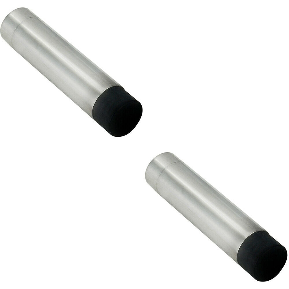 Loops 2x Wall Mounted Doorstop Cylinder with Rubber Tip 74 x 16mm Bright Steel in Metallics