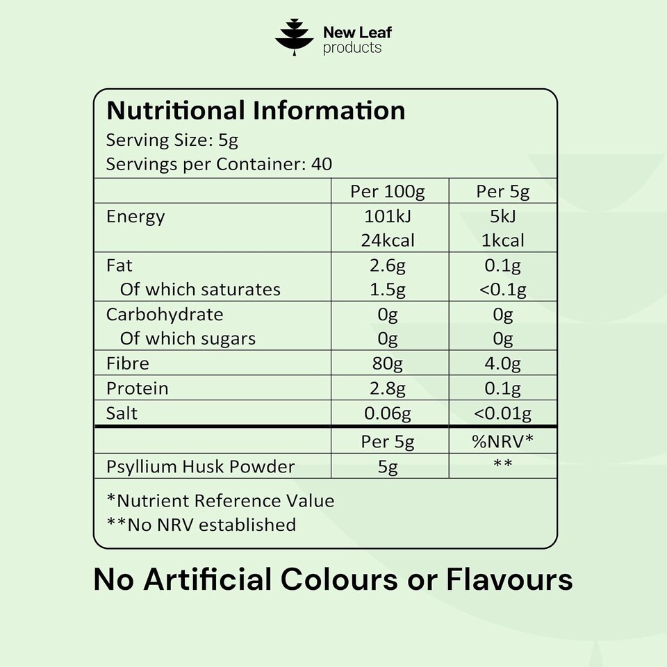 image 1 of New Leaf Psyllium Husk Powder - High Strength 5000mg Fibre Supplement